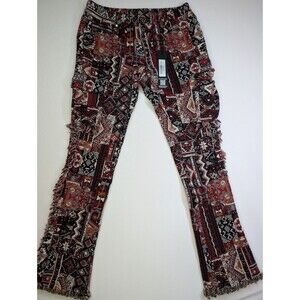 Rockstar Original Ayami Tapestry Flare Pants Mens 32 Black Multi Cargo NWT NEW